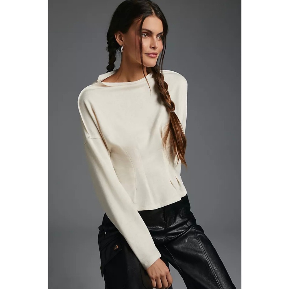 Anthropologie Pilcro Corset Waist French Terry Sweatshirt Cream Ivory Small